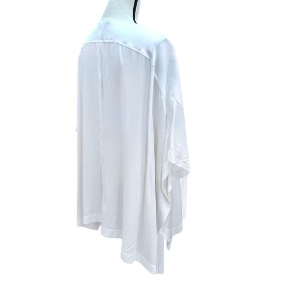 VINCE OFF WHITE/IVORY SILK PONCHO 1/4 ZIP SHORT SLEEVE BLOUSE - Picture 8 of 15